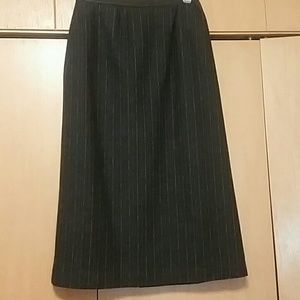 Pinstriped dark gray wool skirt.